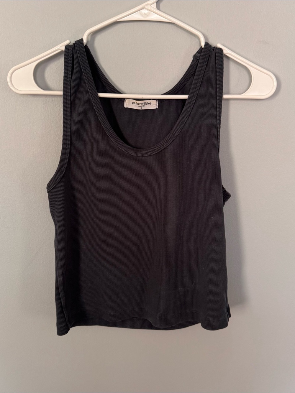 Perfectwhitetee Ribbed Tank Top Gray Size Medium Cotton Stretch Made USA